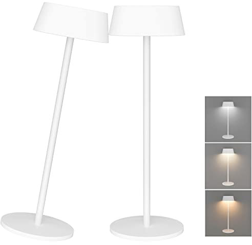 Klighten 2 Pezzi Lampada LED Dimmerabile da Tavolo senza fili, Interruttore tattile Ricaricabile Bianco Lampada da Scrivania a batteria in Alluminio con USB-C, Interni/Esterni, 3000K/4000K/6000K, IP54