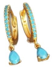 DSHUAI Goldene Ohrringe Damen,Damen Golden Intarsien Blau Türkis Tropfenform Baumeln Ohrringe Ganzkörper 925 Material Erschwingliche Luxus Runde Ohrring Alltagskleidung Geschenke Für Sie