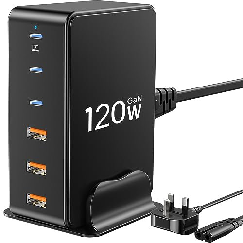 layajia 120W GaN USB C Charger 6-Port, Multi USB Charger,USB C Laptop Fast Charging Station,Portable Type C Travel Charger for laptops, Macbook series, iPhone series,Smartphone,multiple devices ect.
