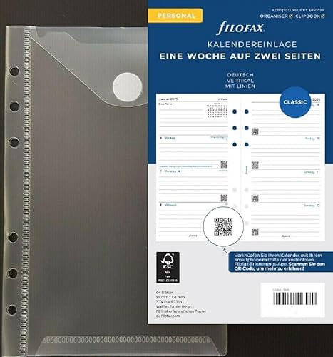 Filofax Kalendereinlage 2026 Größe Personal 1 Woche / 2 Seiten (deutsch) 26-68440 + 1 feste Prospekthülle mit Klettverschluss von PS-Handelshaus