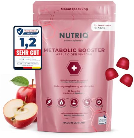 NUTRIQ Hochdosierte Apfelessig Gummies - Alternative zu Stoffwechsel Kapseln - Metabolism Booster - Vegan ohne Zucker und Gelatine - Stoffwechselkur Komplex Routine - Wechseljahre