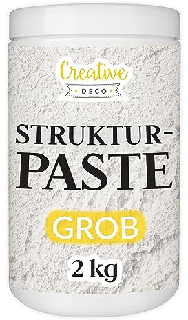 Creative Deco Pasta Estructural de Grano Grueso 2 kg | Pasta Blanca para Proyectos Artísticos para Pintura Acrílica | Fácil de Usar con Espátula para Crear Efectos 3D, Estructuras, Texturas