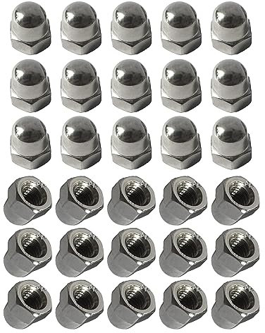M6 Acorn Cap Nuts, 6mm Thread Dome Head Nuts, 304 Stainless Steel Hex Nuts, 60Pcs