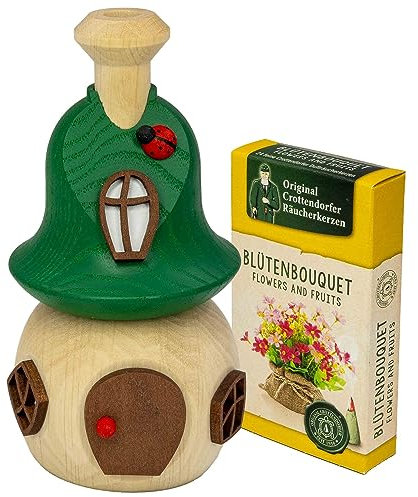 Seiffener Volkskunst | Räucherhaus aus Holz 13 cm | Frühling Sommer Herbst | Waldhütte mit Marienkäfer