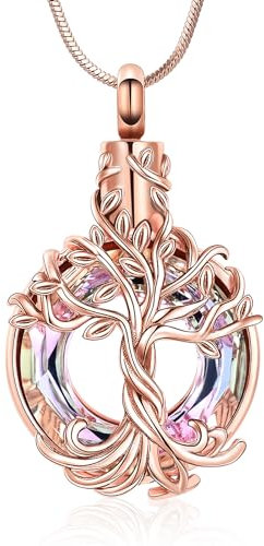 Minicremation Joyería de cremación para cenizas, collar de urna de árbol de la vida, joyería conmemorativa, collar con colgante con relleno de embudo, regalos para mujeres y hombres, Acero inoxidable