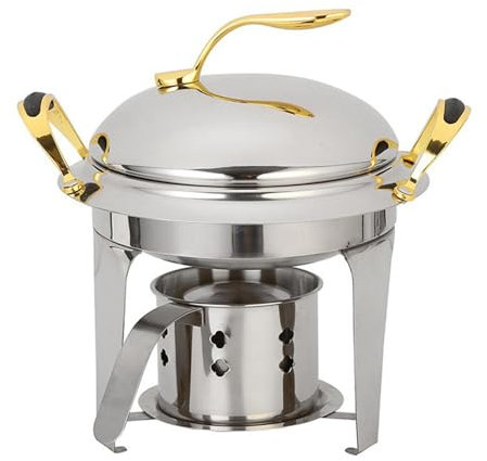 UGCER Chafing Dish-Set, runder Buffet-Chafer-Wärmer aus Edelstahl mit Pfannen und Brennstoffhaltern für das Servieren von Catering, Partys, Hochzeiten und Abendessen,Gold