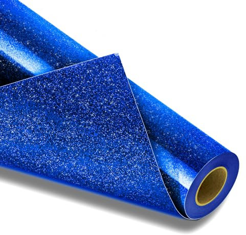 VinylRus Royal Blue Glitter HTV Heat Transfer Vinyl Roll-12 x 10ft Blue Glitter HTV Vinyl for T-Shirt Clothing Bags,Glitter Iron on Vinyl for All Cutter Machine - Easy to Cut and Weed