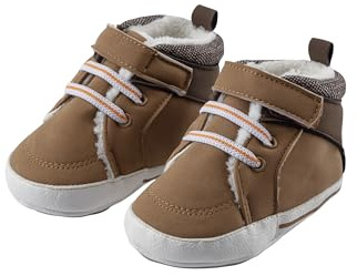Sterntaler Babyschuh aus Kunstleder Gewebe, Jungen - mit aufgenähter und rutschfester Sohle - elastische Schnürsenkel und Klettverschluss - gefüttert mit Teddyflausch, beige, 16