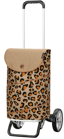 ANDERSEN Einkaufstrolley - Alu Star Shopper Tyra Leo | sehr leicht, höhenverstellbar, klein zusammenlegbar, bis 40 kg - Tasche mit Kordelzug, Innenfach, Reflektoren, 46 L