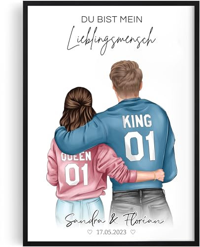 Tassenliebling® - Pärchen Poster personalisiert - Jahrestag Geschenk für ihn oder für sie - Poster (A4 oder A3) mit oder ohne Rahmen - Liebesgeschenk zum Valentinstag für Freund Boyfriend Freundin
