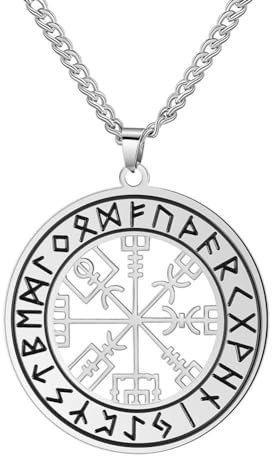 AB Viking Crafts Edelstahl Anhänger Vegvisir Wikinger Kompass im Runen Kreis mit Kette in Schmuckbox | Schutz Kraft Orientierung