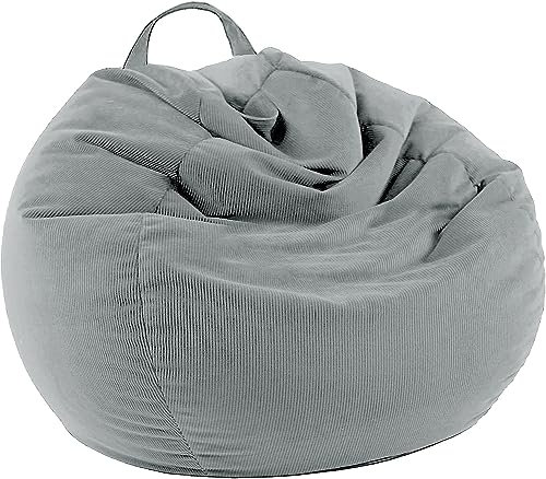 LPMOERA Stuffed Animal Storage Bean Bag Chair Cover (No Filler) For Kids and Adults.Soft Premium Corduroy Stuffable Bean Bag For Organizing Children Plush Toys or Memory Foam Light Grey L For Adults