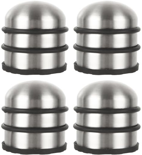 AKOLAFE 4 PCS Door Stoppers Stainless Steel 1.2kg Door Stops Heavy Duty Chrome Door Stopper Doorstops with Rubber Buffer Ring Metal Round Door Stoppers for Floor