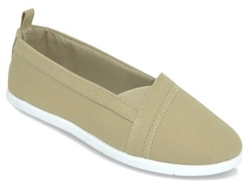 Chums Ladies Dr Keller Wide E Fit Canvas Shoes Slip On with Elasticated Side Gusset Beige 5