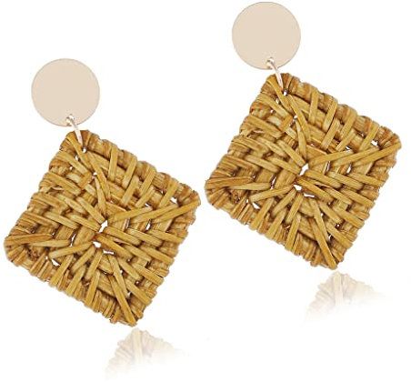 CLSSLVVBN Vintage Rattan Geflochtene Artikel Western Ohrringe Böhmischer Stil Übertrieben Attraktive Jewerly für Frauen Mädchen, Viereck