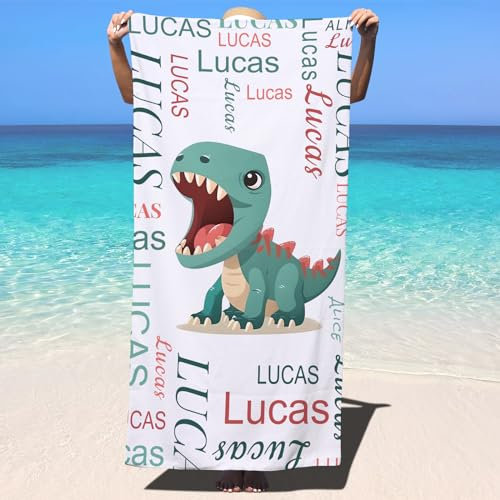 SearchI Strandtuch Personalisiert 150x75cm,Sandfrei&Schnell Trocknendes Individuellem Mikrofasertuch Badetücher mit Namen für Erwachsener Kinder,Geburtstagsgeschenk für Camping,Reisen,Pool-Dinosaurier