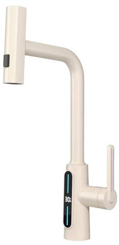 XJTNLB Robinet de Cuisine avec Douchette Robinet Cascade Monocommande Mitigeur de Cuisine Cascade Tournante,Beige