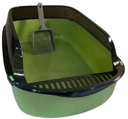 Gralara Katzentoilette mit Offener Oberseite, Haustiertoilette, Sandkasten mit Schaufel, Stabiler Tragbarer Halbgeschlossener Sandkasten, Sieb Katzentoilette, Grün