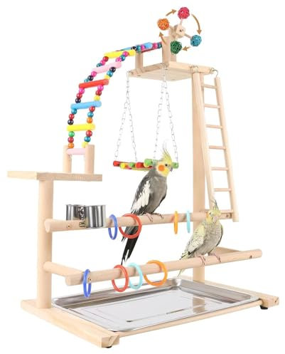 xixibuy Sitzstange für Vögel, Spielzeug für Papageien, Spielplatz für Vögel, Spielplatz aus Holz für Wellensittiche, Kanarienvögel, Sitzstange aus Holz für Papageien, 46 x 31 x 70 cm