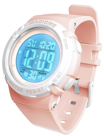 Bigmeda Montres Enfants Fille 50ATM Numérique Garçons Sport Enfants Montres Fille avec Bracelet en Silicone (Rose Morandi)