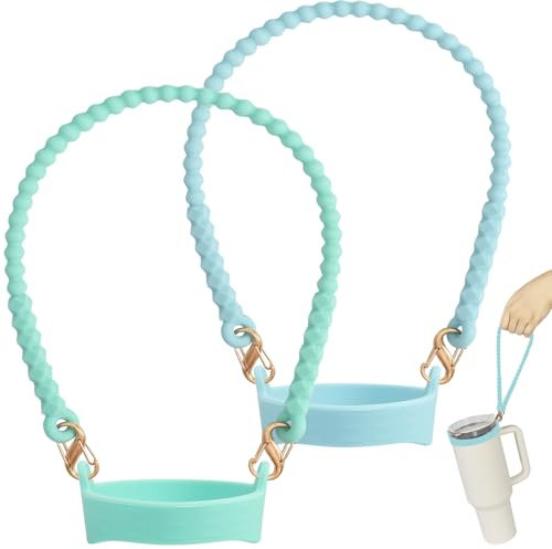 Incycall 2er Pack Wasserflaschenhalter – Weicher Silikon-Flaschenhalter, Tragegurt, Lanyard für 8-40oz Wasserflaschen, kompatibel mit Stanley Cup(Blau+Grau)