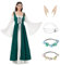 BARVERE Mittelalter Kostüm Damen, Renaissance Kleid Damen Set mit Elfenohren und 3 Haarschmuck, Burgfräulein Kostüm Damen für Fasching Halloween (Grün, S)