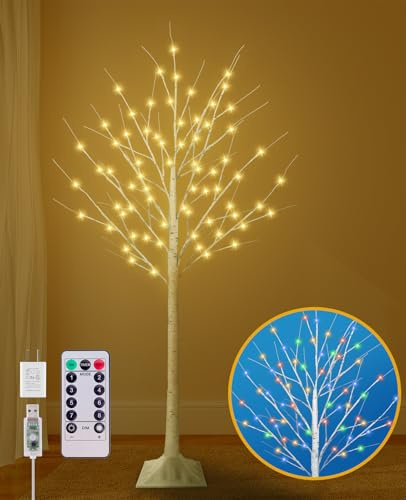 Beleuchteter Birkenbaum, 152 cm, Birke mit 90 LED-Lichtern, 8 Blitzmodi und Timer, beleuchteter Zweig-Weihnachtsbaum für drinnen und draußen, Zuhause, Party, Garten, Hochzeit, Dekorationen (warmweiß
