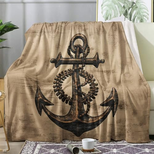 ZDABAOEC Kuscheldecke Flauschig Anker Nautisch Maritim Decke, Fleecedecke 150x200, Sofadecke & Couchdecke, Weiche Kuschelige Wohndecke Blanket, XL Decken für Sofa Couch