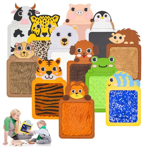 HDKAJL Alfombrillas Sensoriales en Fieltro para Niños - Lote de 12 Animales Diferentes, Estimulación Táctil y Cognitiva Completa para Bebés y Niños
