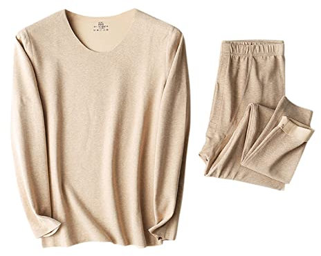 Generico Abito Senza Spalline Donne Colore Solido Due Set Pezzo Biancheria Intima Termica Stretch Top e Pantaloni Set Caldo Morbido Tuta riscaldante Sleepwear Reggiseno Body Schiena (Beige, XXXL)