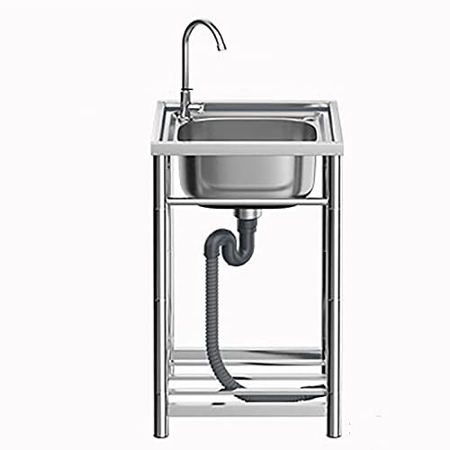 Küchenspüle Edelstahl Freistehend Utility Spüle mit Kalt- und Warmwasserhahn für Restaurant Gewerbe Spüle für Outdoor - Einstellbare Beinhöhe