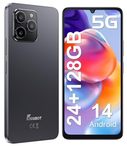 FOSSiBOT S1 5G Smartphone, Handy ohne Vertrag 24GB+128GB/1TB, Android 14 Smartphone Simlockfrei, 6,74”HD Display, 50 MP+8MP Kamera, MTK Dimensity 6100+, 4900mAh, Dual SIM/Face ID/GPS/OTG (Schwarz)
