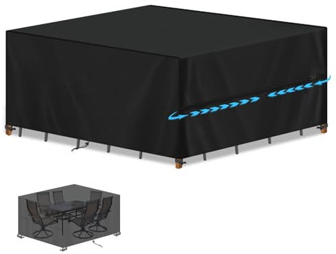 SIMPHAUS Outdoor Table Covers Waterproof Garden Furniture Cover Windproof,Hot Tub Cover for Garden Furniture,420D Heavy Duty Oxford Fabric Furniture Cover for Patio Table and Chair Set 220x180x80cm