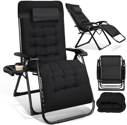 ISOISL Sonnenliege Klappbar Liegestuhl Zero Gravity Gartenliege Extra Breit mit Kissen bis 200kg,relaxliege Garten mit Nackenkissen & Getränkehalter,sonnenliege für Patio,Strand,Terrasse