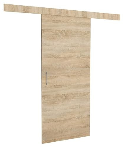 Brent - Schiebetür Komplettset mit Tür 88x 204 cm, Schiebetüren Komplettset Lucas, Türblatt Sonoma Eiche, Schiebetürsystem für Zimmer, Wandmontage, Türe Innen