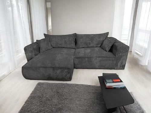 Generisch Ecksofa Berlin 255x160 Cord mit schlaffunktion und bettkasten (Dunkelgrau, POSO 34, Links)