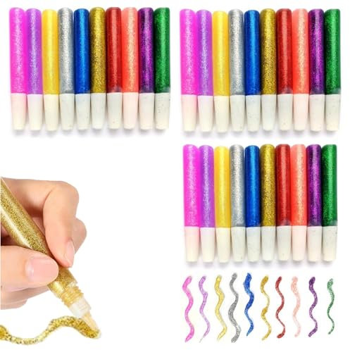 30 penne con colla glitterata per bambini, 10 colori glitterati per arti e mestieri, colla adesiva arcobaleno lavabile, per artigianato, fai da te, decorazione di bottiglie, scrapbooking, biglietti