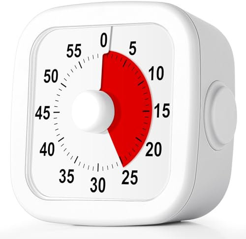 HOTUT Visueller Timer,60 Minuten Countdown Timer,Leises Zeit Management Werkzeug für Kinder Erwachsene, Analoger Kurzzeitmesse für Klassenzimmer Büro Küche (Weiß)