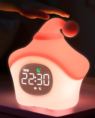 Yiliaw der Stern Kinderwecker mit Nachtlicht – Schlaftrainer & Aufwachuhr, wiederaufladbare Silikonlampe für Schlafzimmer, Perfekter Schlafbegleiter für Jungen & Mädchen,rosa