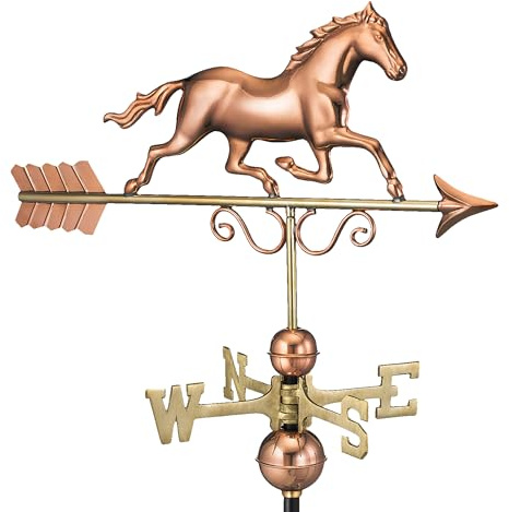 Good Directions Galloping Horse Pure Copper Weathervane, Includes Adjustable Roof Mount for Easy Installation - Hand-Polished Copper