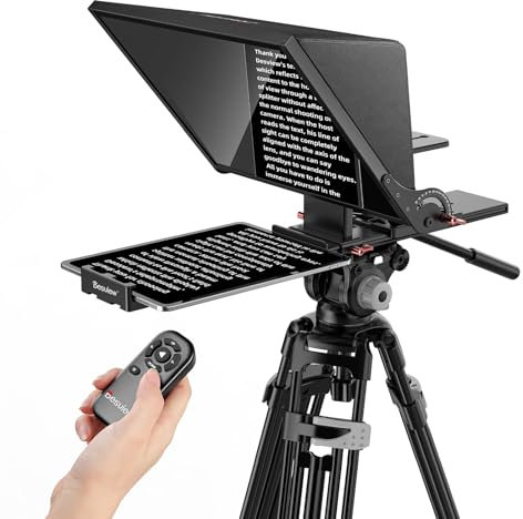 Desview P15 Aluminiumlegierung Hebbarer Teleprompter, 15 Zoll Prompter für iPad Tablet Smartphone DSLR Kamera, Kompatibel mit iOS Android, Fernbedienung und App für Videoaufnahmen, Live-Streaming
