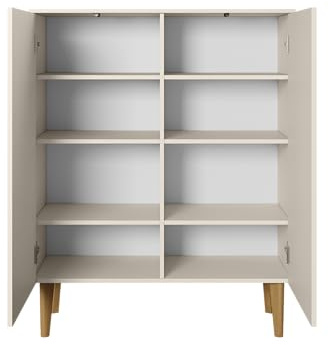 PAWS MEBLE BEREGN Kommode K100 Beige – 100x123 cm – Hohe Sideboard mit 2 Türen, Push-to-Open, Skandinavisches Design, Holzfüße, Modern, Wohnzimmer Schlafzimmer Flur