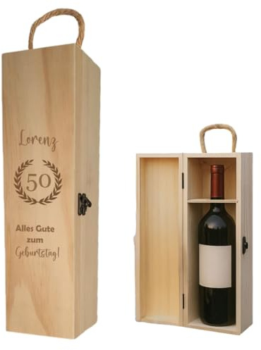 AWASG Weinbox Holz personalisiert Geburtstag, Geschenkbox Weinflasche mit Name, Geschenkkiste Holzbox Wein, Weingeschenk Flaschenbox mit Jahreszahl (1 Flasche)