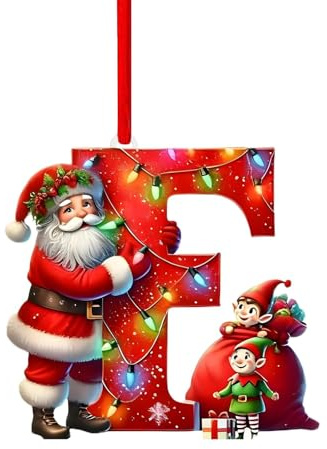 Personalisierte Acryl-Weihnachtskugeln zum Aufhängen mit den Anfangsbuchstaben A bis Z – ideal als kleines Mitbringsel für Weihnachten, mit Weihnachtsmann- und Schneemannmotiven (E, 8cm)