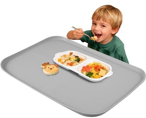 Silicone Paint Mat Kids, 61x40.5cm Reusable Silicone Art Mat with Raised Lip, Multifunctional Children's Placemats, Creative Art Pad for Toddler, Non Slip Painting Mats for Drawing(Grey)