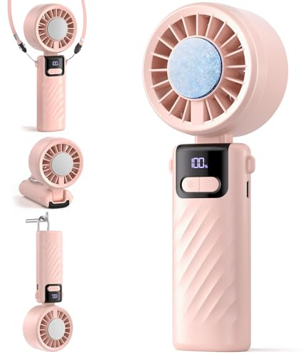 VOSFEEL Ventilador de Mano Portátil, Batería 5000mAh y Panel Refrigerante, 5 Velocidades, Mini Ventilador Recargable para Verano, Camping, Viajes