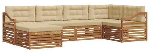vidaXL Outdoor-Sofagarnitur mit Kissen 6 pcs Natur und Beige, Moderner Outdoor-Sofa, robuster Sitzecke für Garten, bequemer Lounge für die Terrasse