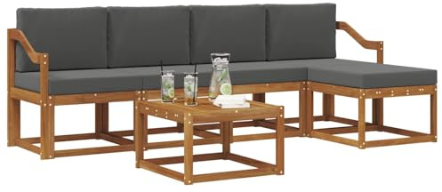 vidaXL Outdoor-Sofagarnitur mit Kissen 6 pcs Natur und Anthrazit, Gartenlounge-Set, Moderne Akazien-Couch, strapazierfähiges Outdoor-Sofa, stylische Terrassenmöbel