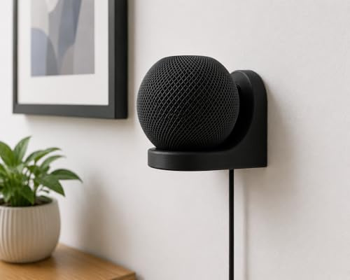 3D Print Lab Wall Mount Shelf for Apple HomePod Mini – Compact Smart Speaker Holder with Built-in Cable Management, Space-Saving, for Living Room, Kitchen, Bedroom, or Bathroom (Black)