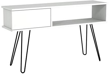moebel17 4804 Lara TV Board Lowboard Fernsehtisch Fernsehschrank Sideboard, Fernseh Schrank Tisch mit Metallfüßen für Wohnzimmer, Holz, Weiß, Designertisch, 120 x 29,5 x 68,5 cm